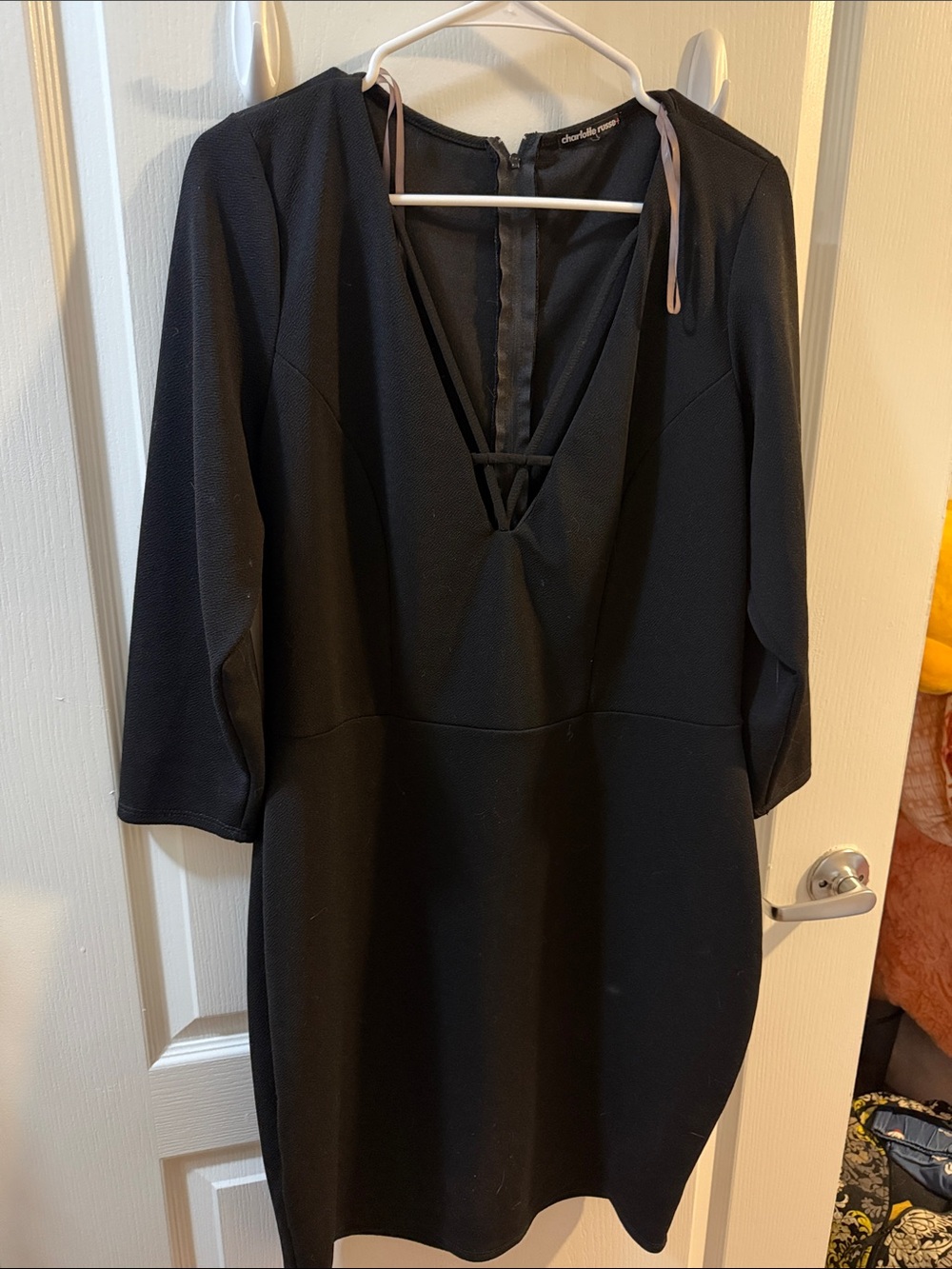 Charlotte Russe Black V-Neck Long Sleeve Sheath Dress